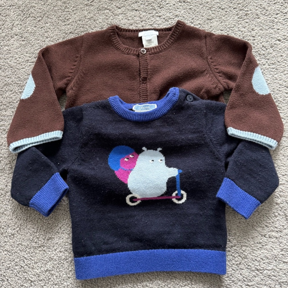 Set of 2 Jacadi Baby Cardigan Sweater Wool Cotton Cashmere